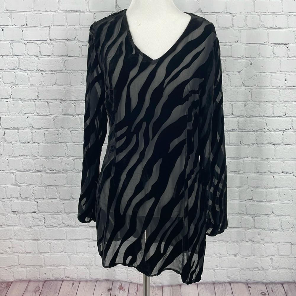 Vintage Daniel & Rebecca Tunic Zebra Mesh Velvet Funky Eclectic Top Size S/M